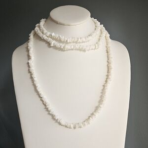 White Puka Shell Necklace Set of 2 Vintage Hawaii 70s 80s Beaded Tropical Beach